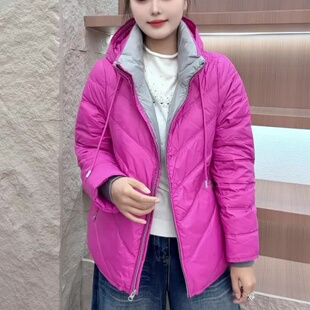 芮娜依莲2026冬季新款大码女连帽短款修身显瘦加厚胖mm羽绒服9851