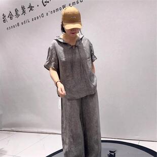 2026夏装 大码 女装 200斤上衣 一生水T恤26387初夏新亚麻料连帽短袖