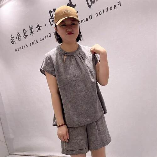 2026夏装一生水T恤26390夏季新款胖m亚麻短袖潮大码女装200斤打底