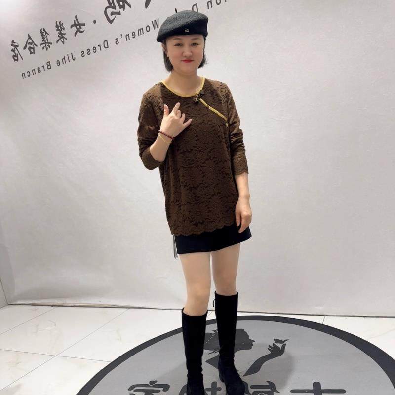 2026春针丝缘时尚大码女装胖mm打底T恤1493国风蕾丝衫显瘦打底衫,女装/女士精品,大码内搭,淘宝优惠券,粉丝福利购,淘宝优惠卷