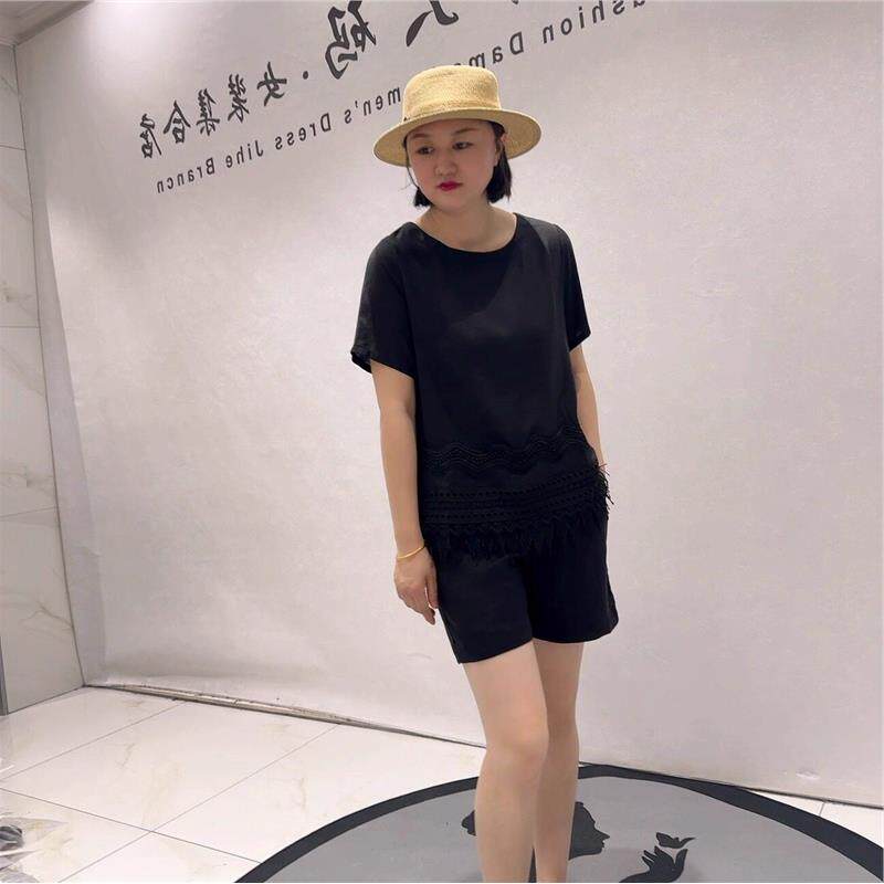 女权贵族2026年夏装31018麻料套装加肥加大码女装T恤短袖搭短裤