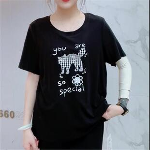 大码 女权贵族2026夏季 新款 T恤打底3888猫咪减龄T恤衫 胖mm潮T 女装