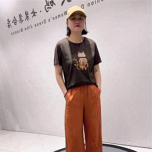 2026夏季 针丝缘加肥加大上衣2125猫咪云朵棉舒适透气减龄T恤衫