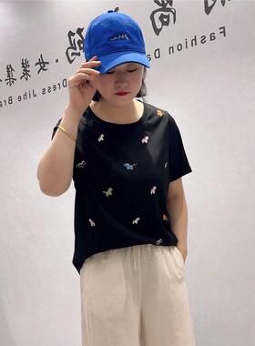 2026夏装芮娜依莲打底5019云朵棉彩色刺绣200斤减龄衫大码女装T恤