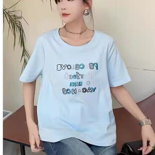 蜕变日记字母T恤7523大码女装胖mm时尚200斤显瘦简约半袖上衣棉潮