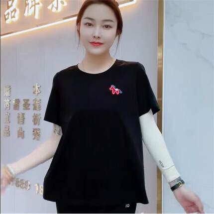 2026初夏女权贵族上衣3839简约200斤休闲短袖T恤衫加大码女装打底