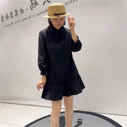 芮娜依莲时尚潮流大码女装2026秋装新款7253衬衫料胖mm连衣裙