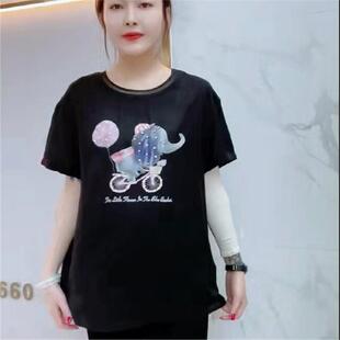大码 女权贵族2026夏季 新款 T恤打底3736动物洋气减龄衫 胖mm潮T 女装