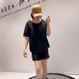 针丝缘时尚潮流T恤2026夏装1391简洁大方200斤休闲短袖气质上衣