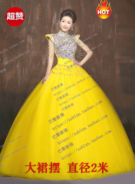 2025金黄色立领显瘦流苏闪钻歌唱音乐会声乐大蓬舞台春晚演出礼服
