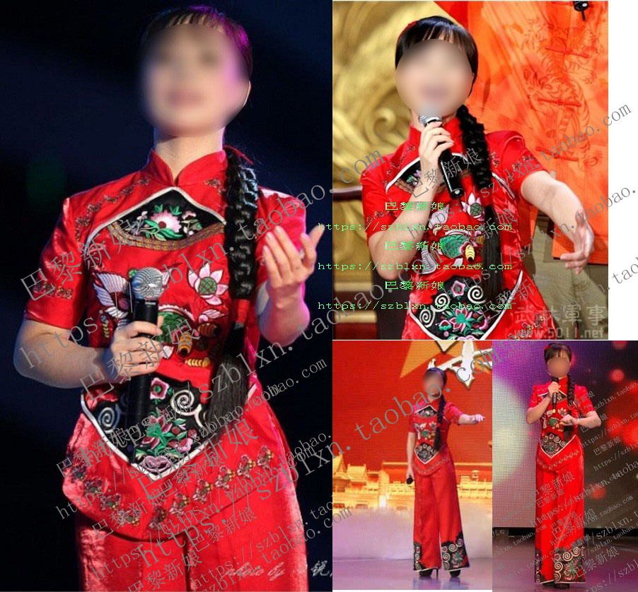 民族风旗袍领裤子歌唱比赛礼服