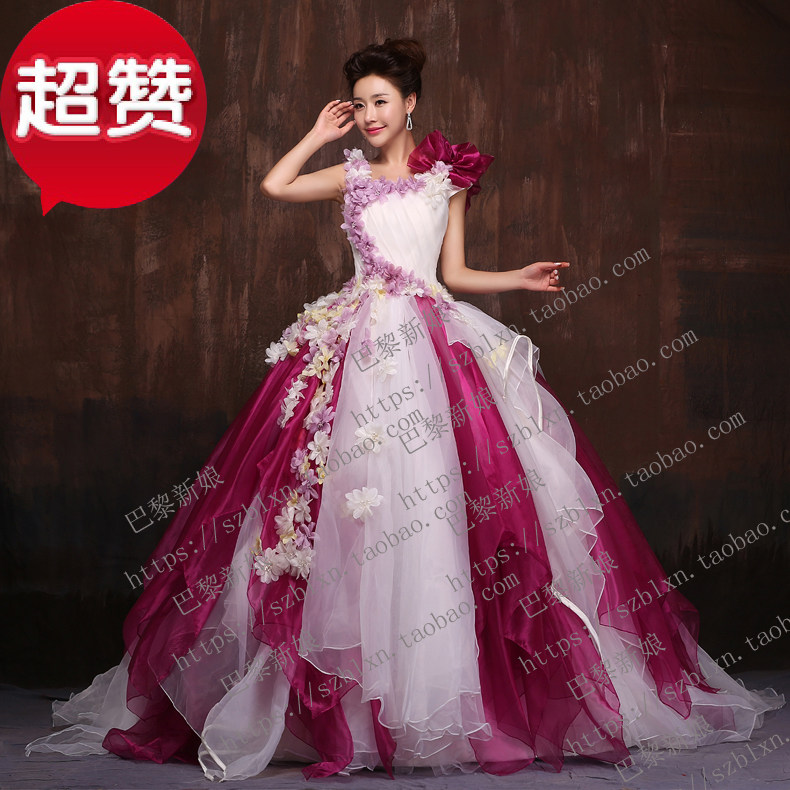 2025实拍紫色双肩小花朵显瘦独唱民族歌唱比赛音乐会演出拖尾礼服