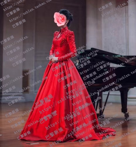 蓬蓬裙大红色音乐会舞台蓬蓬裙
