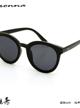 维罗纳 新款男女通用太阳镜经典黑色圆框防紫外线墨镜Black-Peter