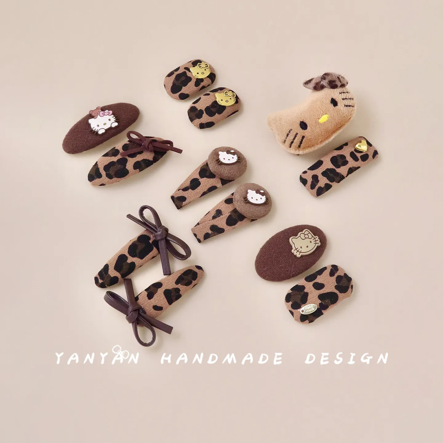 秋冬豹纹小猫儿童刘海发夹女童不伤发发卡宝宝蝴蝶结棕色BB夹