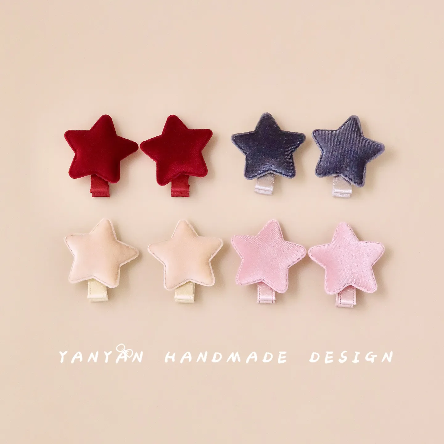 女童秋冬丝绒五星全包布发夹幼儿女宝宝云感不伤发刘海夹碎发卡