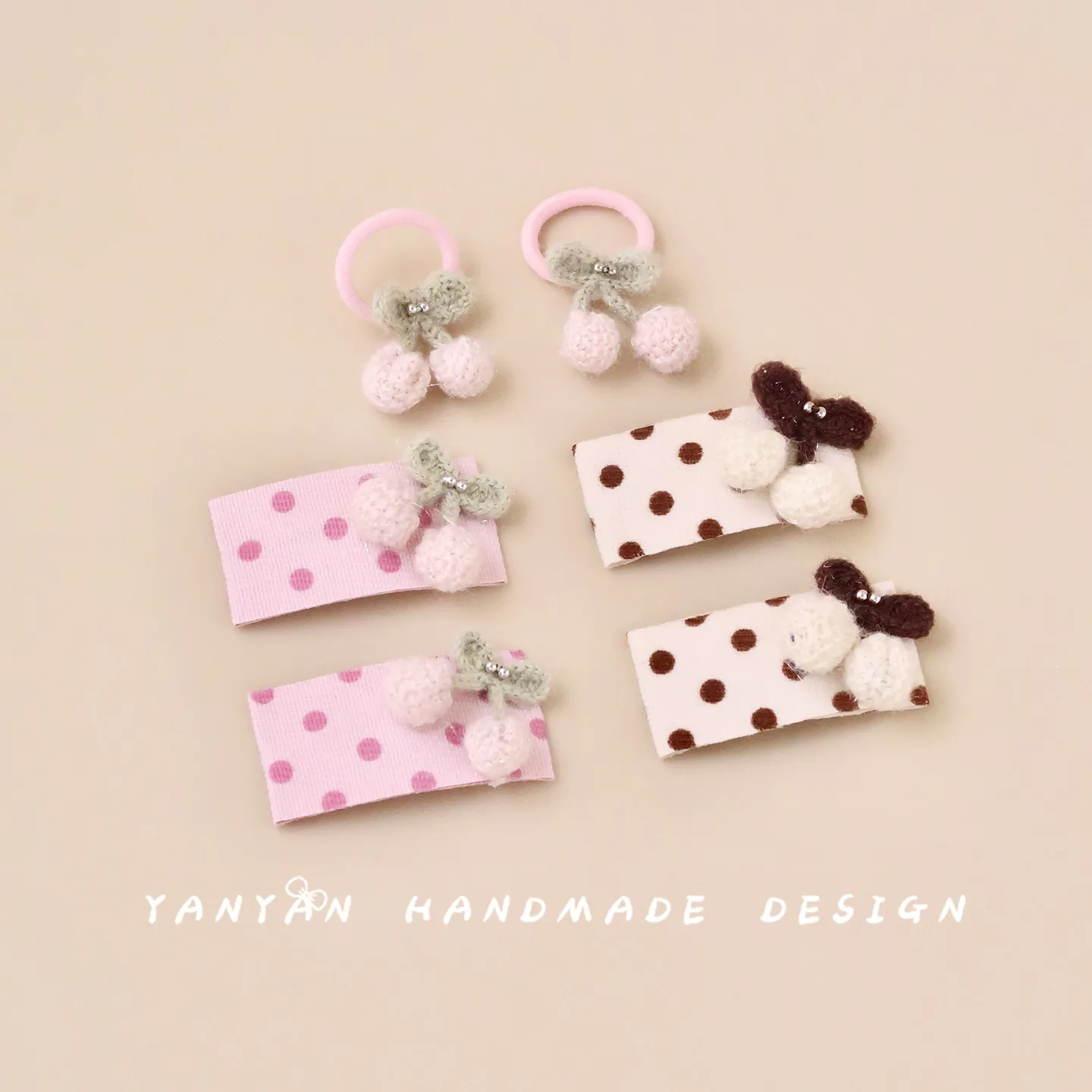 宝宝韩系樱桃刘海发夹儿童粉色毛线不伤发BB夹女童侧边夹发卡