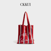 CKKUI 日系小众条纹红色包包2026新款 手提包字母印花大容量单肩包
