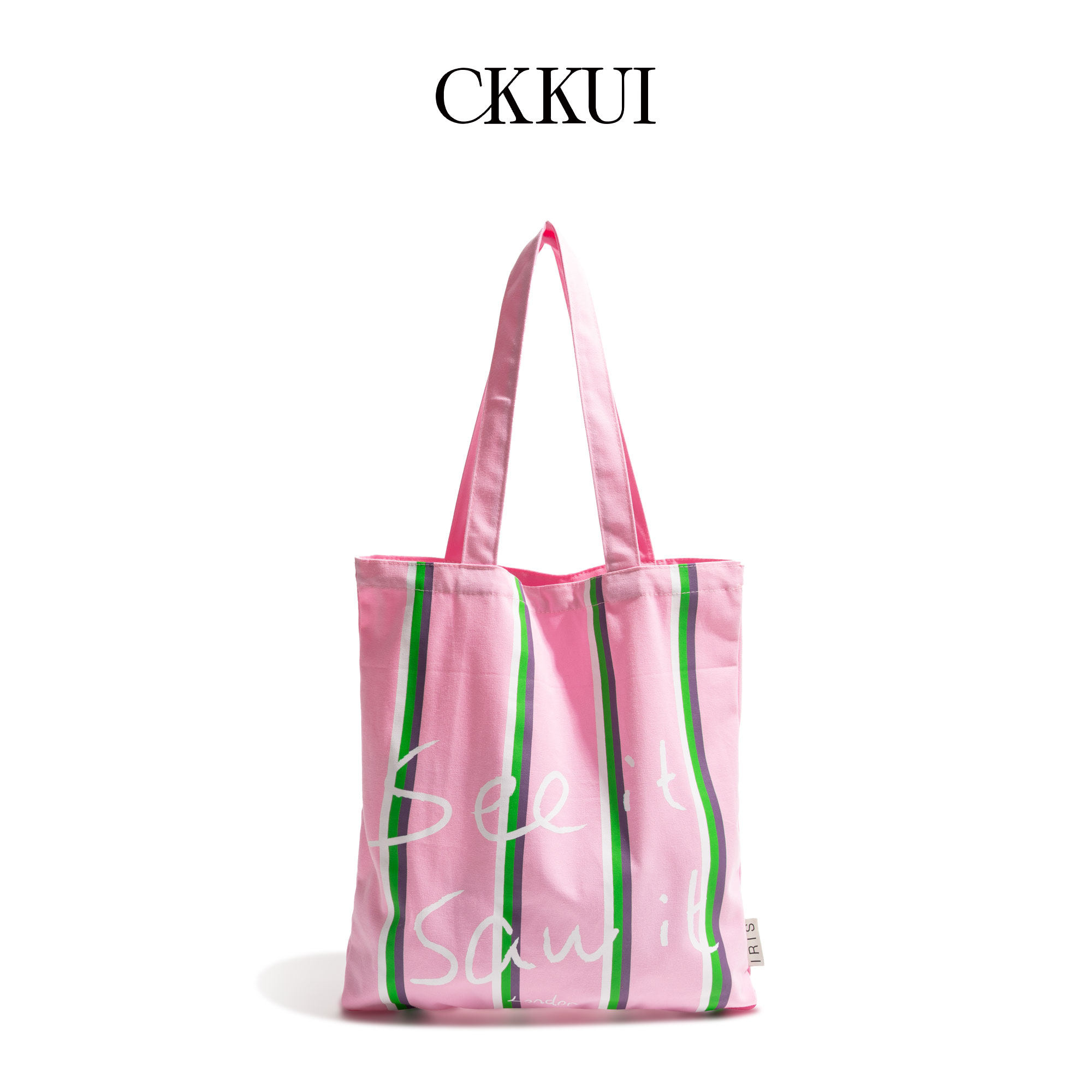 CKKUI 简约字母印花帆布粉色包包女式2025年慵懒风百搭单肩托特包,箱包皮具/热销女包/男包,时尚帆布包,淘宝优惠券,粉丝福利购,淘宝优惠卷