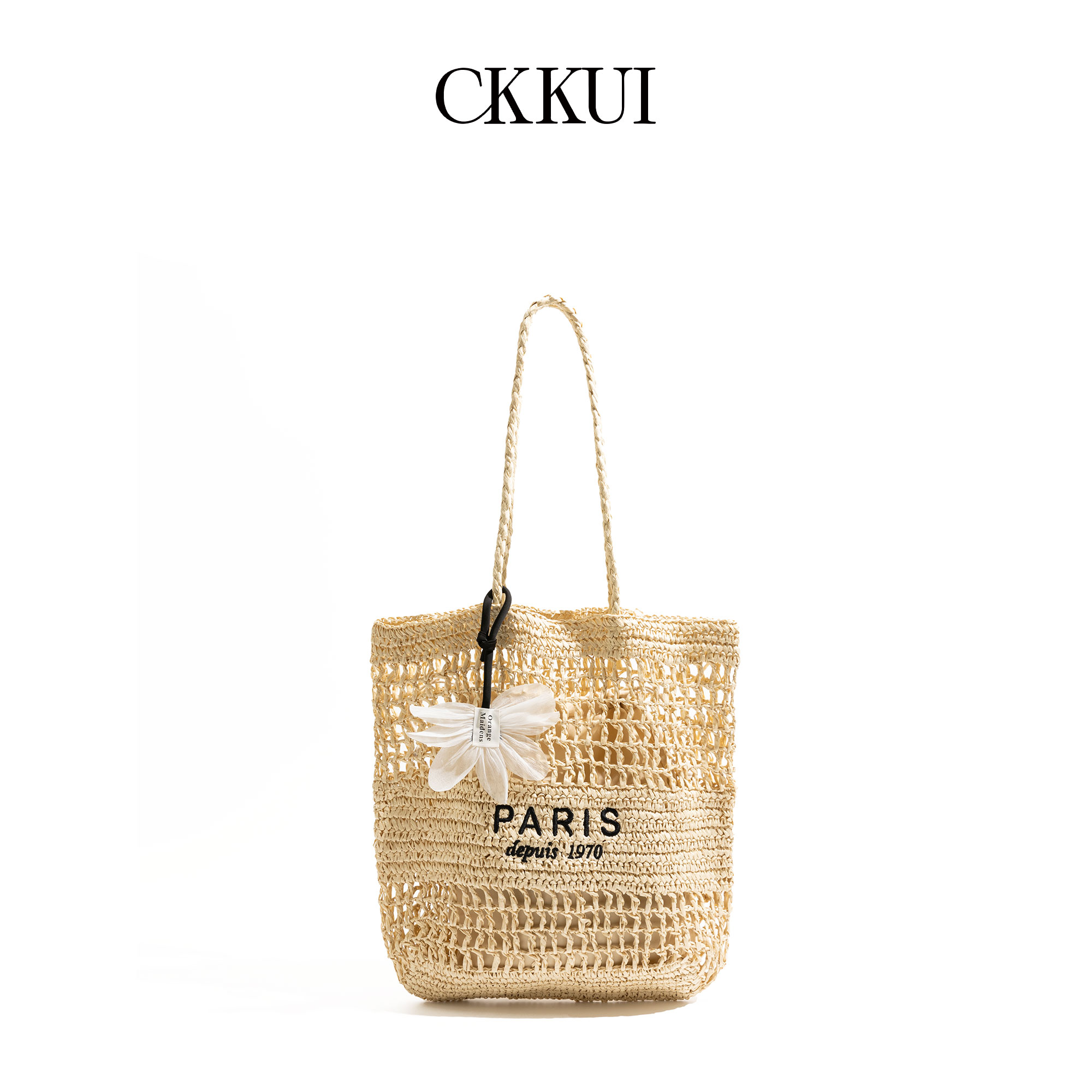 CKKUI韩系字母刺绣简约草编包包