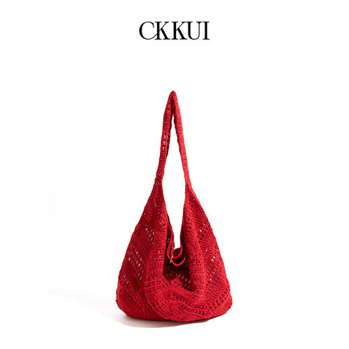 CKKUI夏日出游松弛感编织红色包