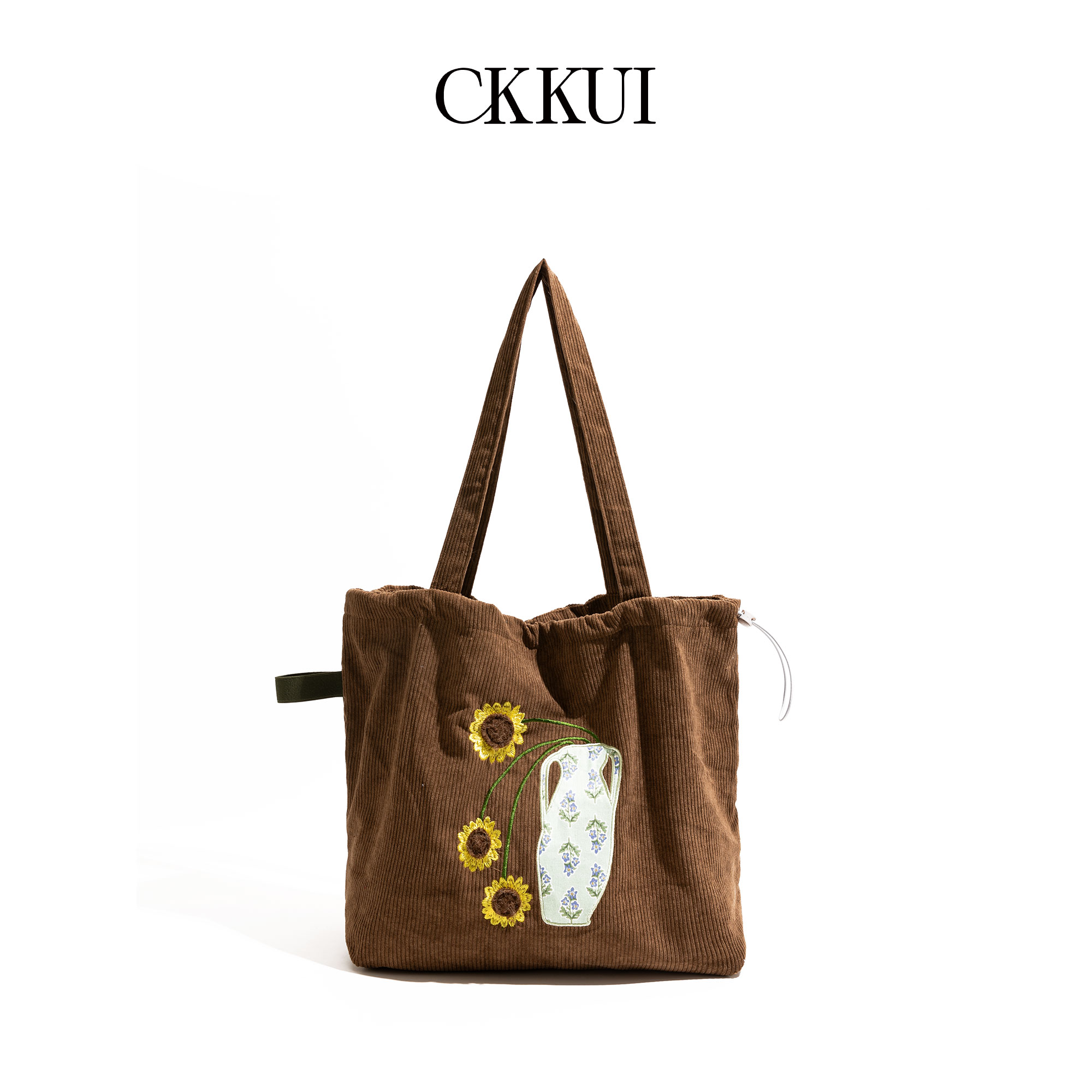 CKKUI小清新向日葵刺绣灯芯绒包