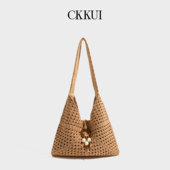 新中式 CKKUI 复古棉线手工编织包包2026春季 草编包慵懒通勤单肩包
