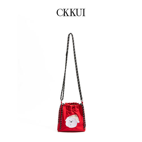 CKKUI日系可爱卡通刺绣红色包包