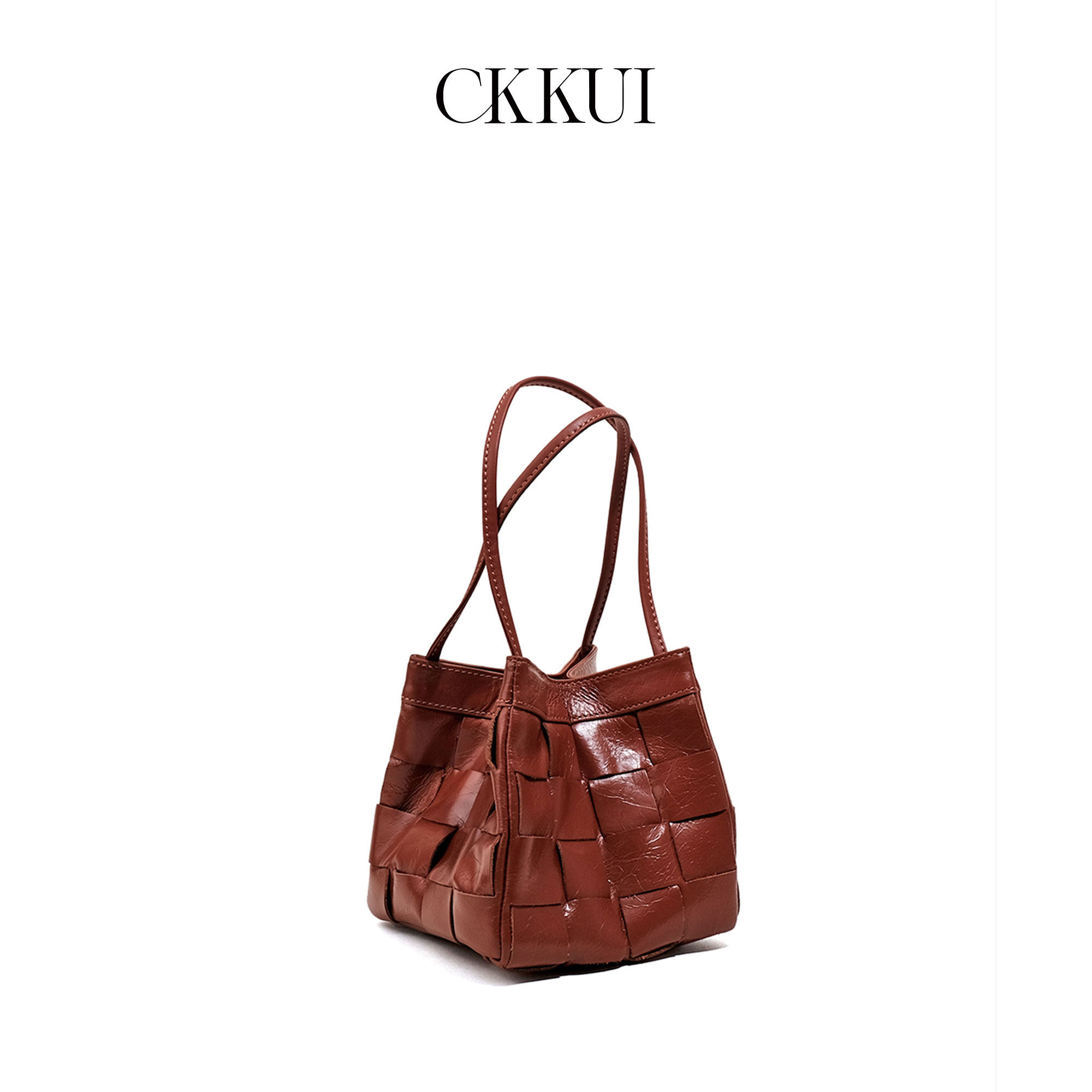 CKKUI复古大地棕真皮编织包2025