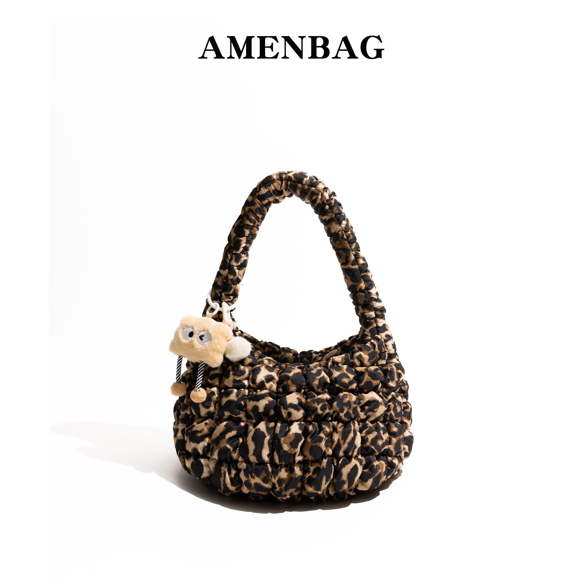 韩版豹纹云朵包绗缝纹理拉链式指尖手拎包2025秋冬新款棕色手提包