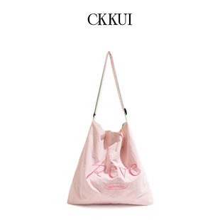 CKKUI 粉色手提包单肩托特包 小清新多巴胺刺绣帆布包包2025年新款