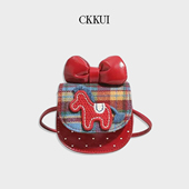 CKKUI 韩系甜美少女格纹红色包包2026新款 马年限定小包可爱单肩包
