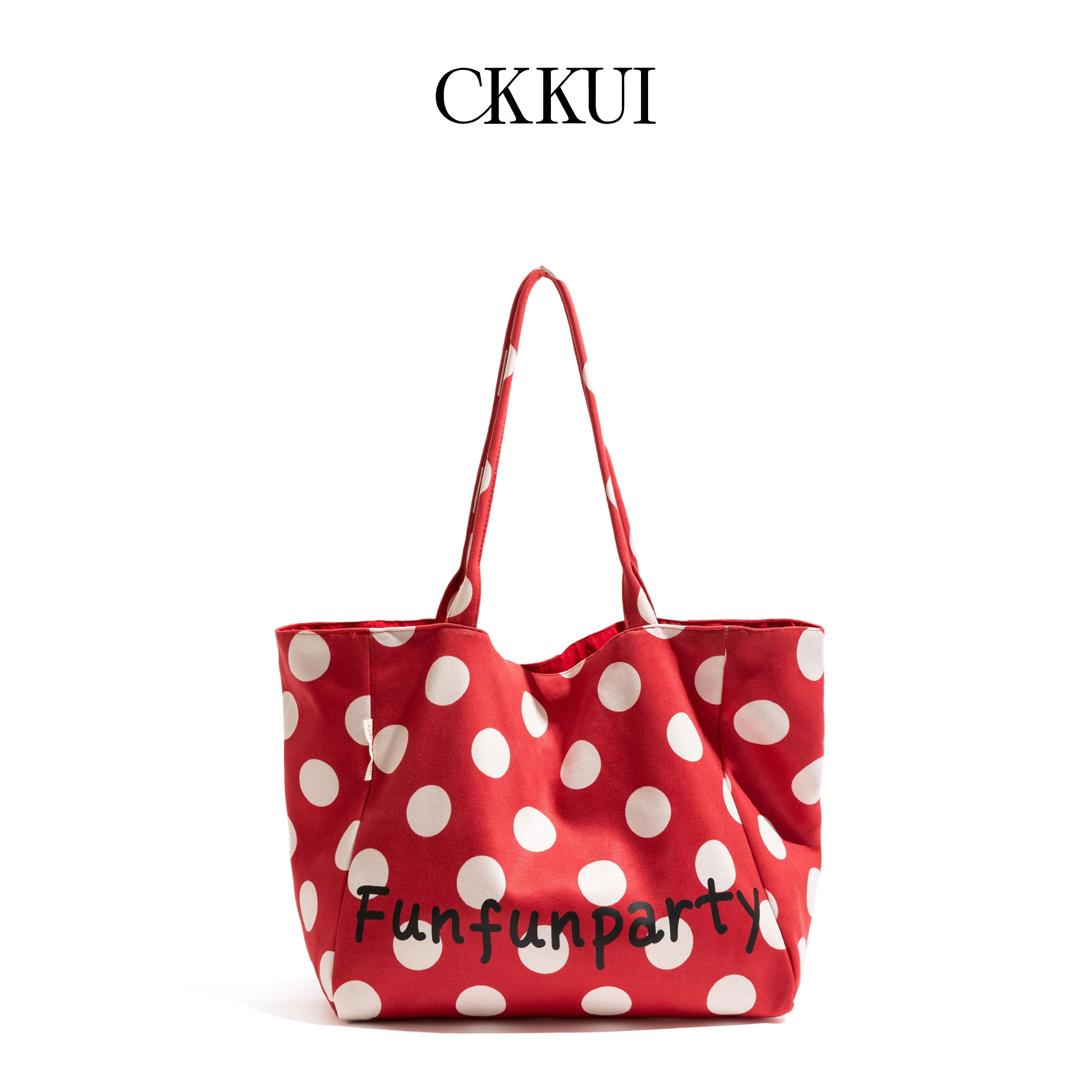 CKKUI韩系学院风红色波点麂皮包