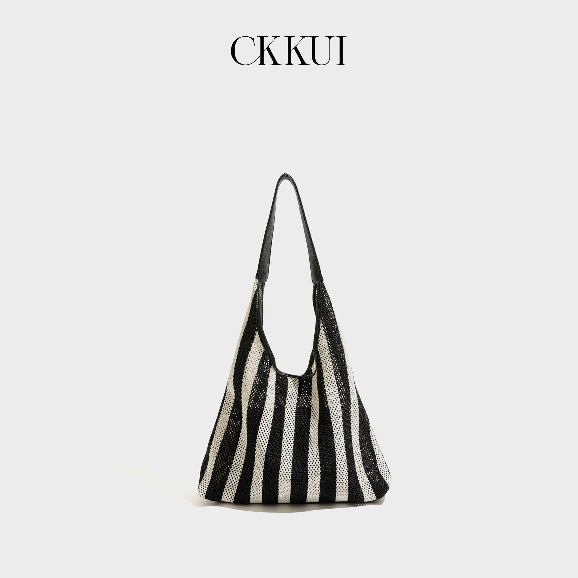 CKKUI 小众黑白条纹透气包包2026新款手提包大容量通勤单肩hobo包