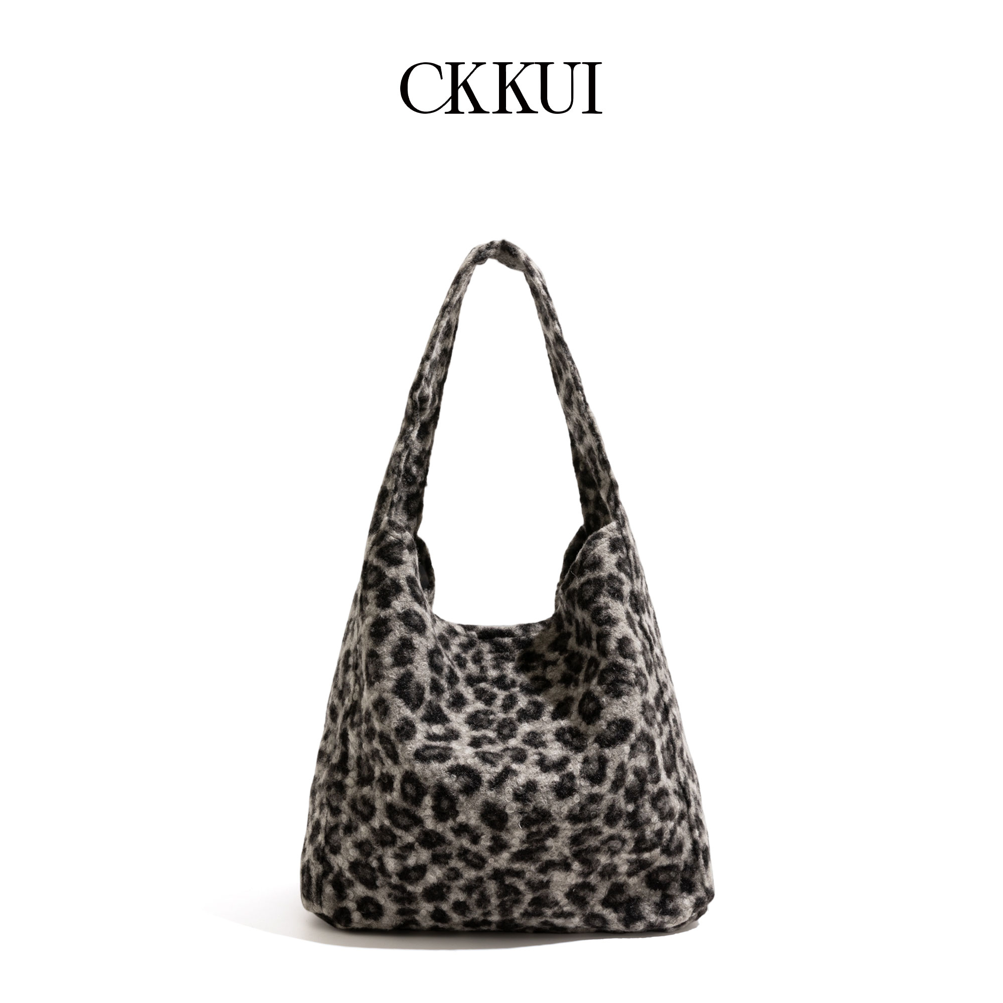 CKKUI韩系毛呢豹纹包包女式
