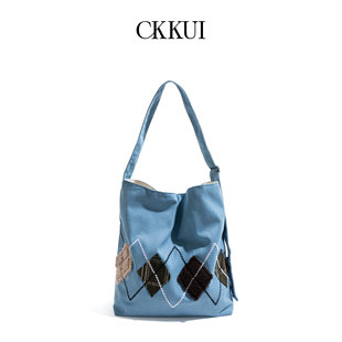 CKKUI 水桶包质感手提包单肩包 复古文艺风水洗牛仔包包2025年新款