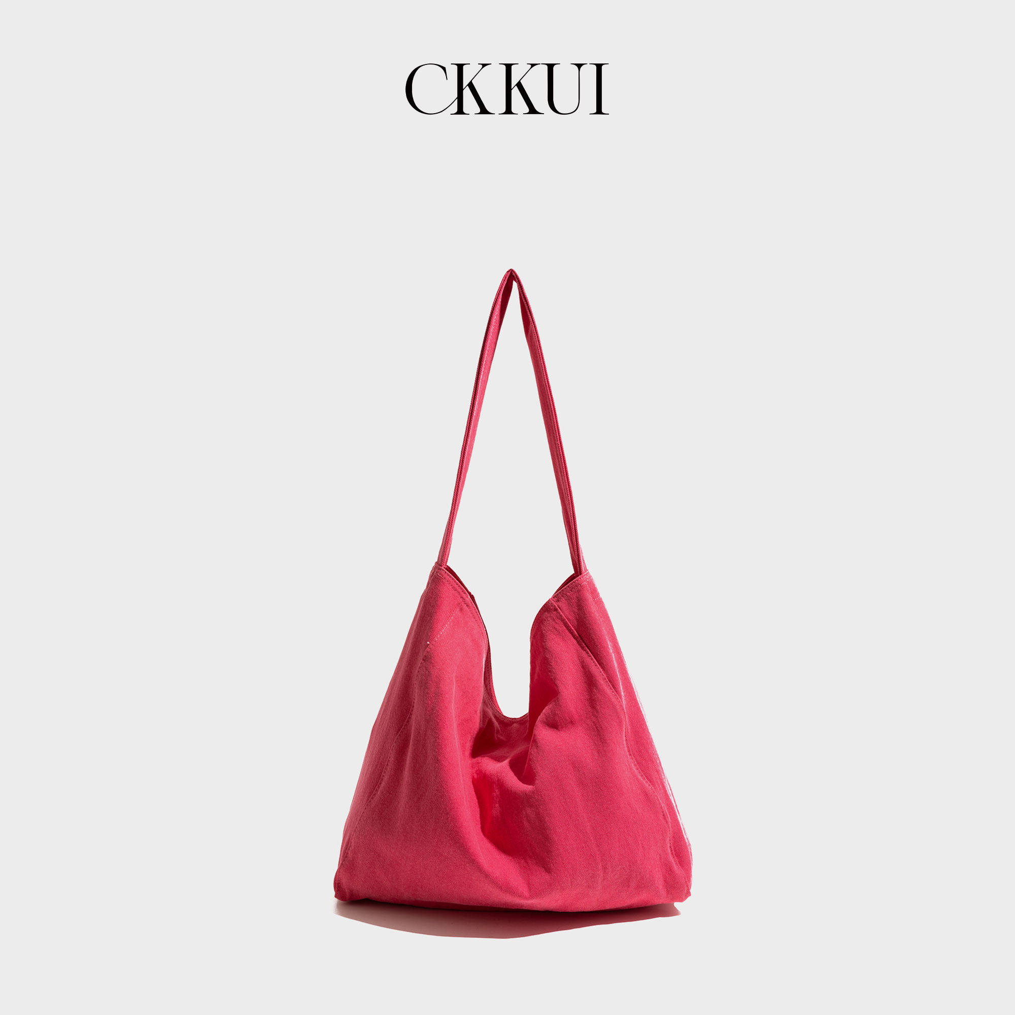 CKKUI 韩系多巴胺玫红色帆布包包2026夏季单肩包大容量通勤托特包