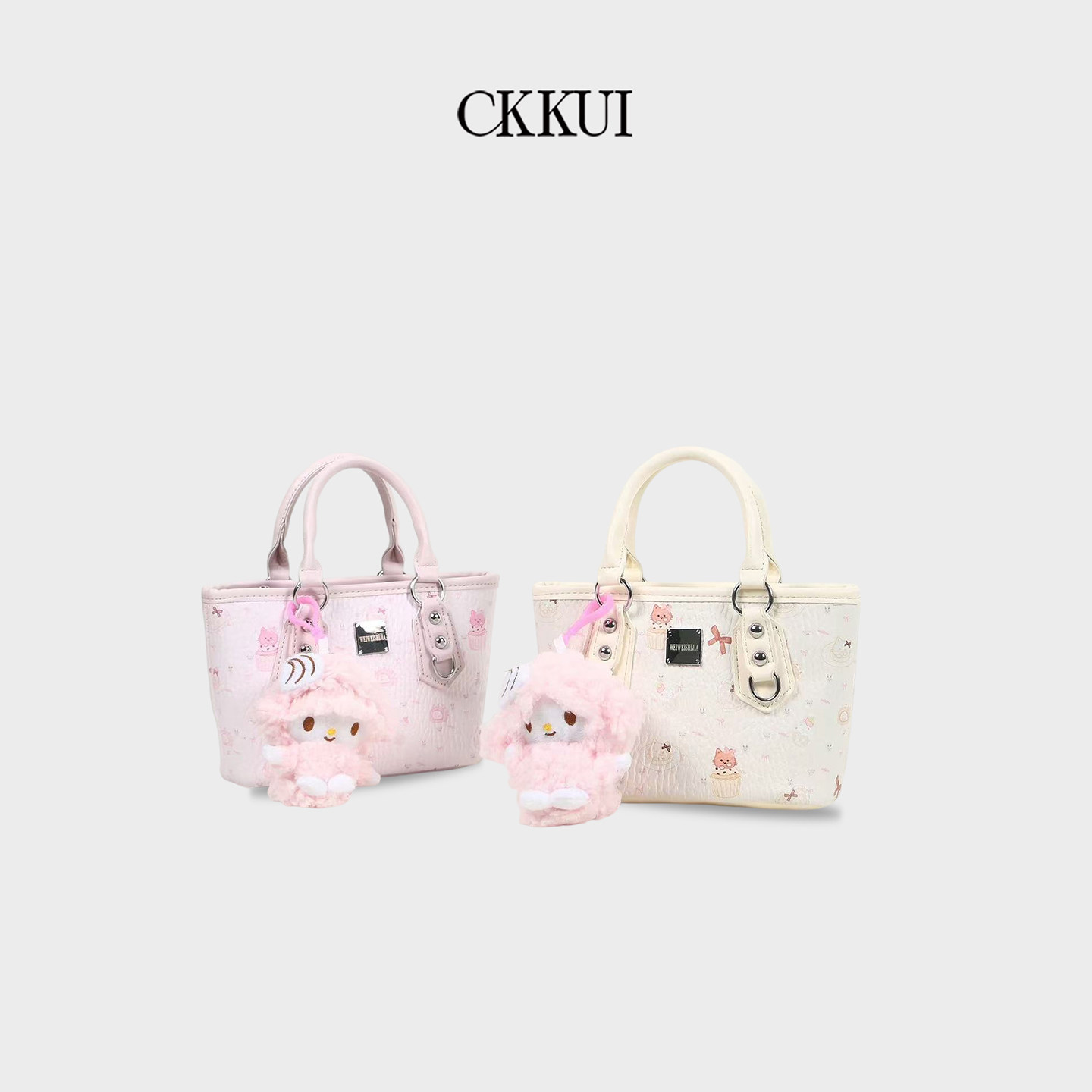 CKKUI 韩系粉色pu女包2026新款菜篮子手提包可爱印花斜挎包单肩包,箱包皮具/热销女包/男包,托特包,淘宝优惠券,粉丝福利购,淘宝优惠卷