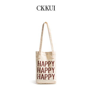 CKKUI 单肩包百搭托特包 韩系简约字母印花帆布包包女式 2025年新款