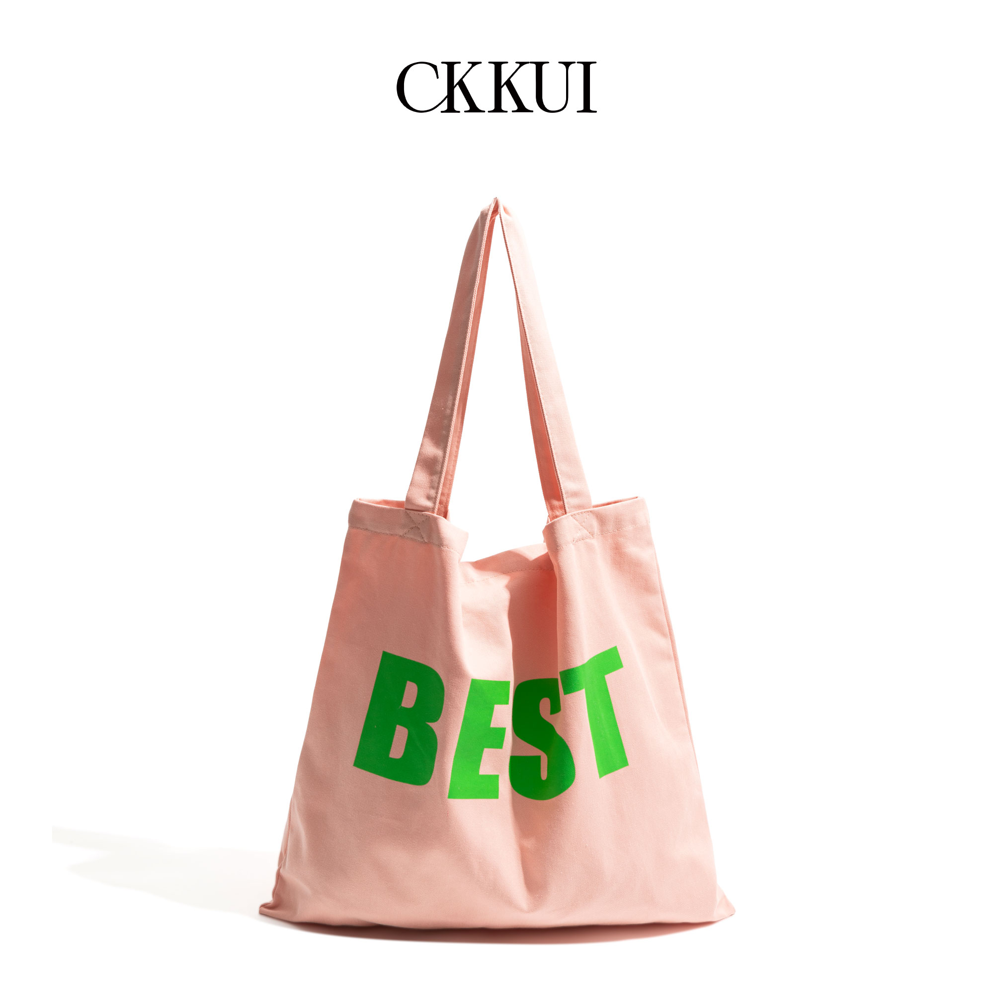 CKKUI 韩系小清新帆布粉色包包女款字母印花单肩包通勤百搭托特包