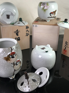 现货日本进口九谷烧知名作家中村陶志人亲制手绘雪雀图小香炉