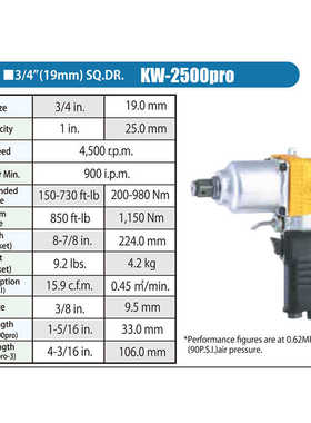 日本KUKEN空研气动扭力扳手KW-1600/1800/2000PRO-I/KW-1600PROZ/