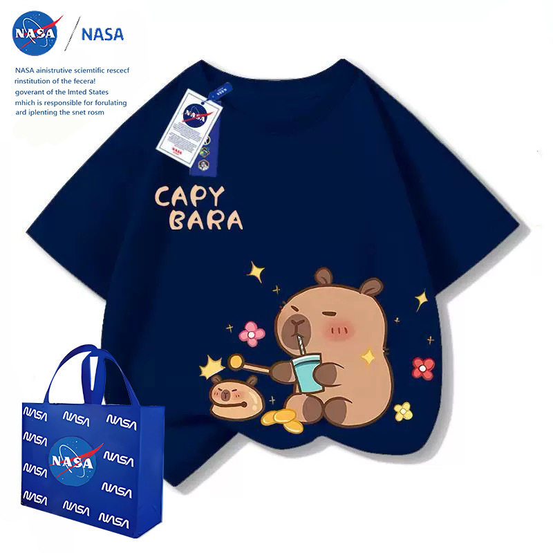 亲子装男女童NASA卡通印花短袖T恤纯棉透气宽松休闲百搭童装上衣