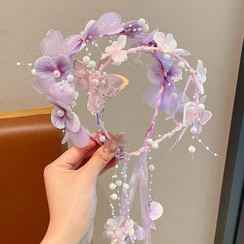 儿童超仙花环编发头箍公主飘带发箍舞台演出发饰古风汉服拍照头饰