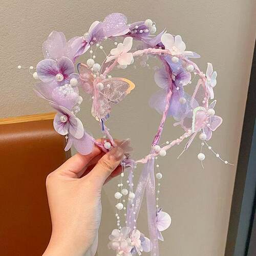 儿童超仙花环编发头箍公主飘带发箍舞台演出发饰古风汉服拍照头饰