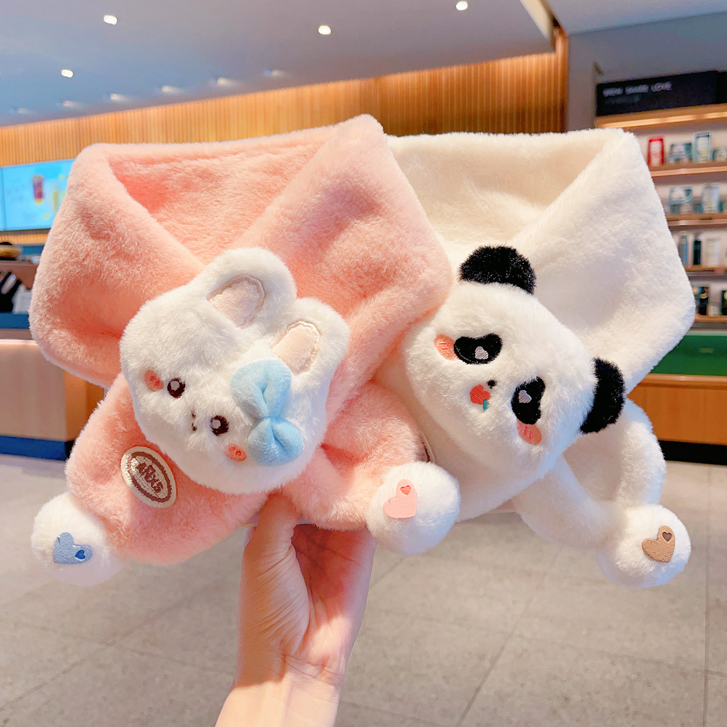 儿童围巾冬季新款女童加绒保暖护颈脖套男孩宝宝加厚防风卡通围脖