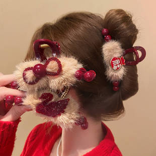 精致水钻蝴蝶结抓夹女后脑勺盘发半扎小号鲨鱼夹侧边刘海毛绒发夹