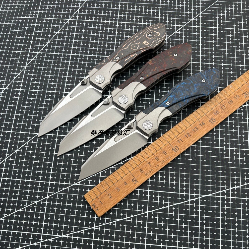 新品M390钢钛合金镶嵌碳纤维手柄折叠刀户外露营生存便携防御刀具