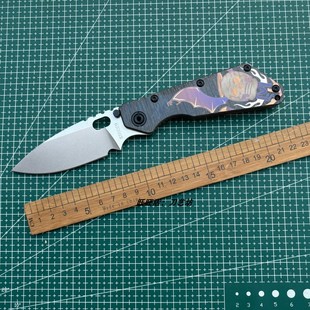 挺进者SMF钛合金柄 骷髅火烧纹折叠刀户外露营随身携带耐用水果刀
