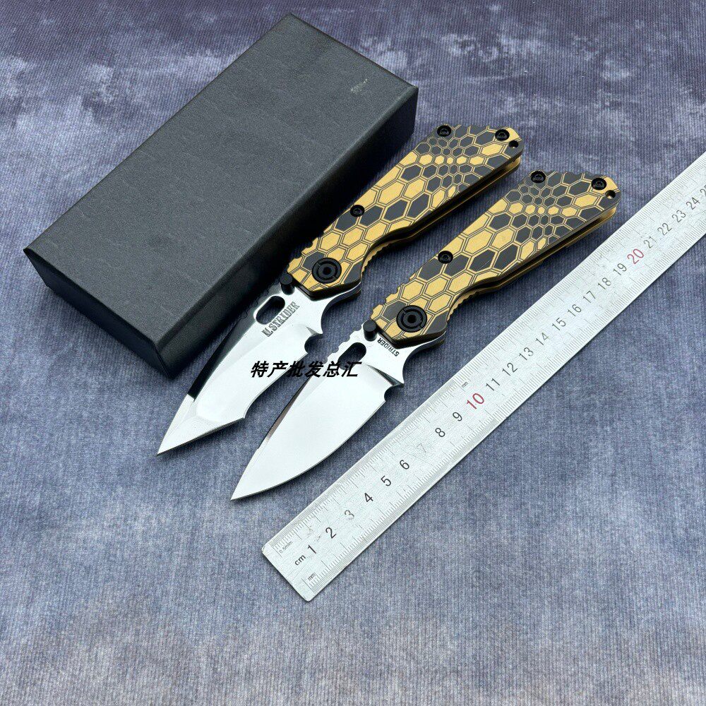 新品SNG镜面D2钢折叠刀钛合金手柄户外露营求生随身携带EDC小刀具